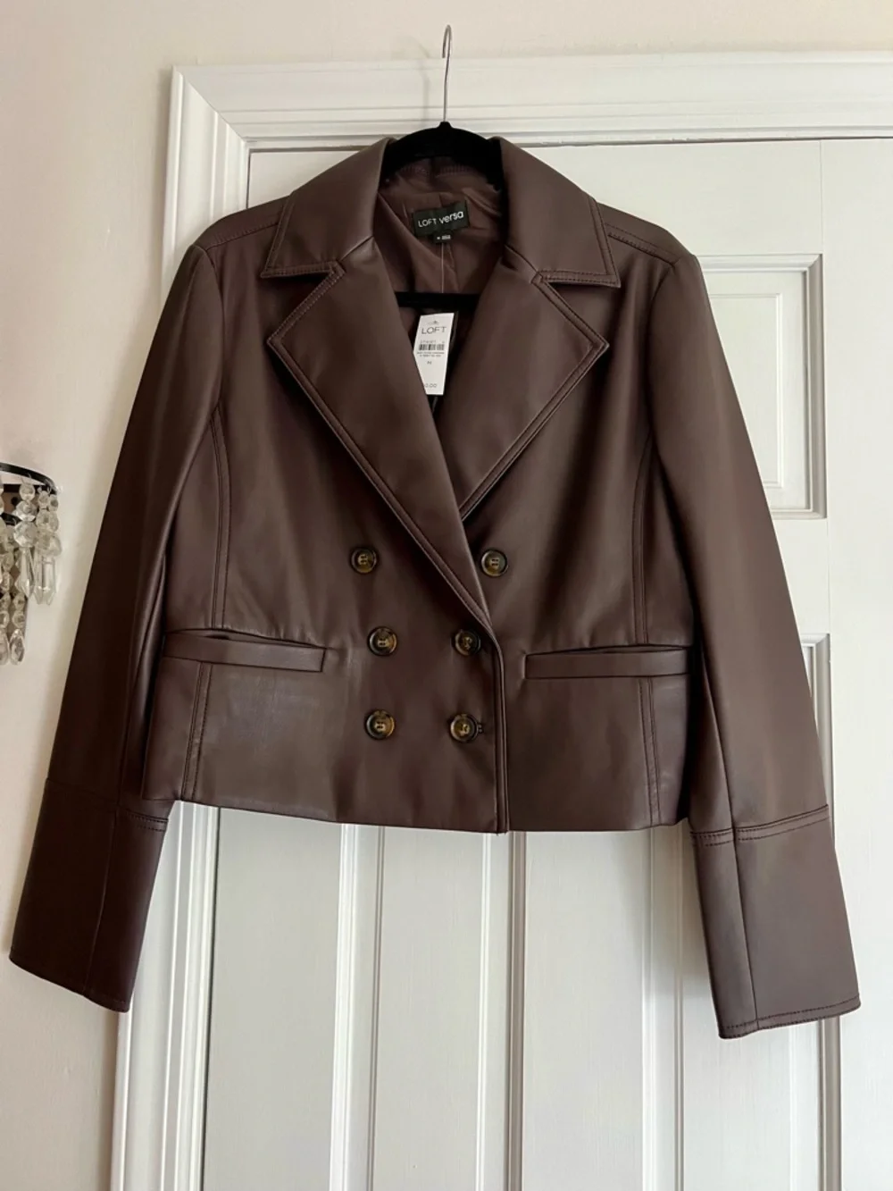 LOFT Double-Breasted Faux Leather Jacket in Deep Brown - Picture 5 of 7